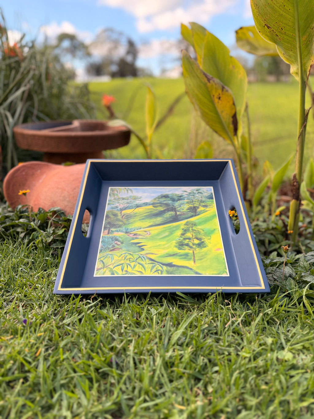 Square Tray Navy Blue Green Tea