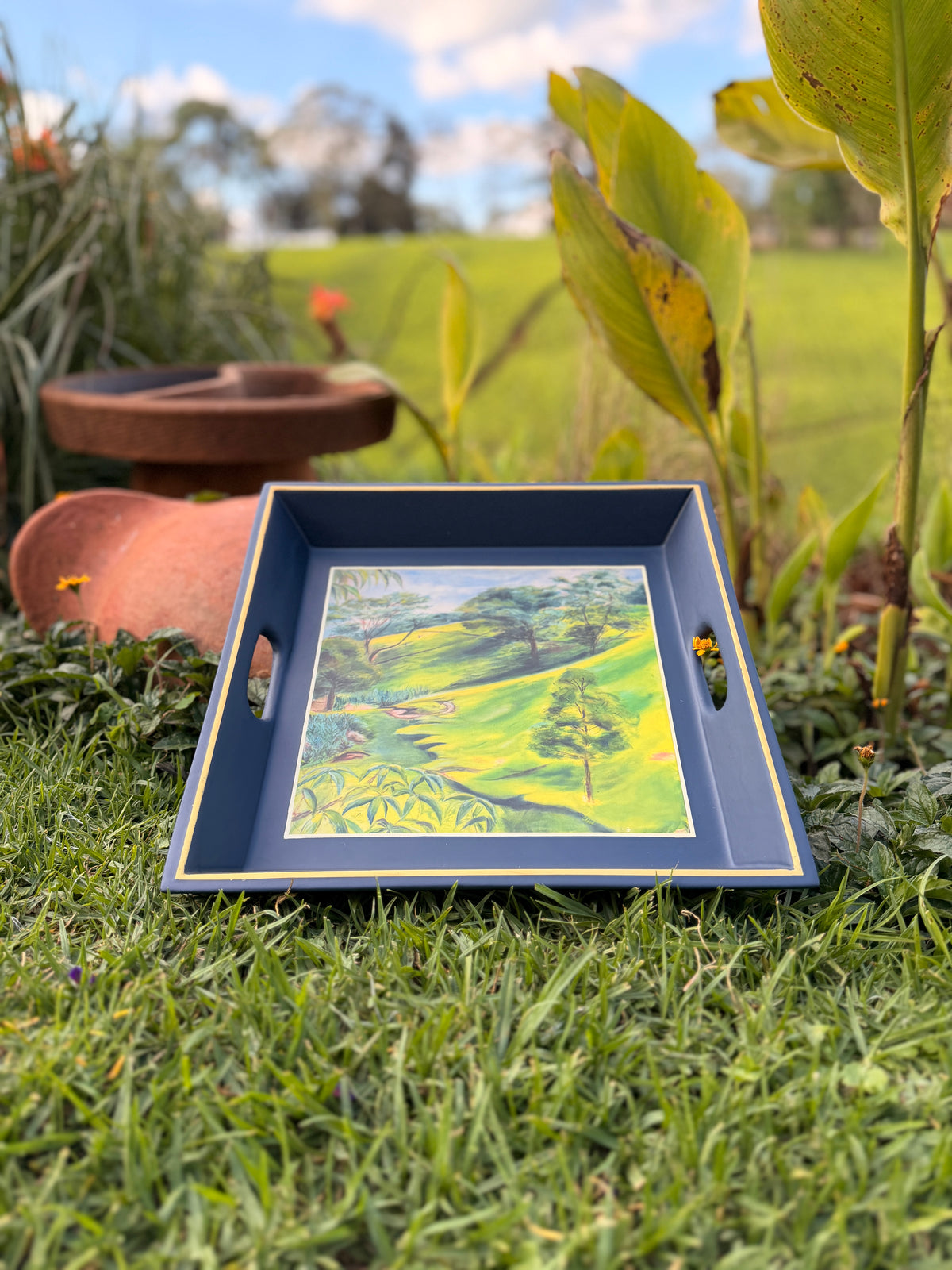 Square Tray Navy Blue Green Tea