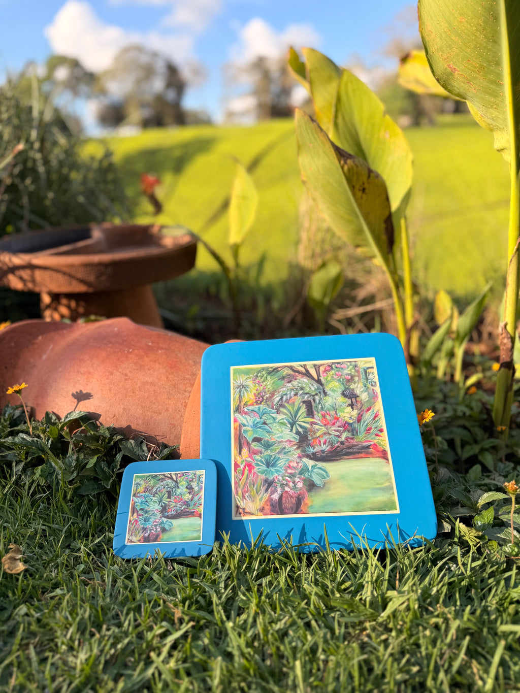 Two Piece Table Mat and Coaster Set Blue