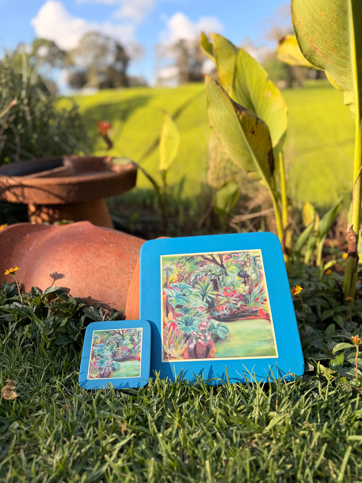 Two Piece Table Mat and Coaster Set Blue
