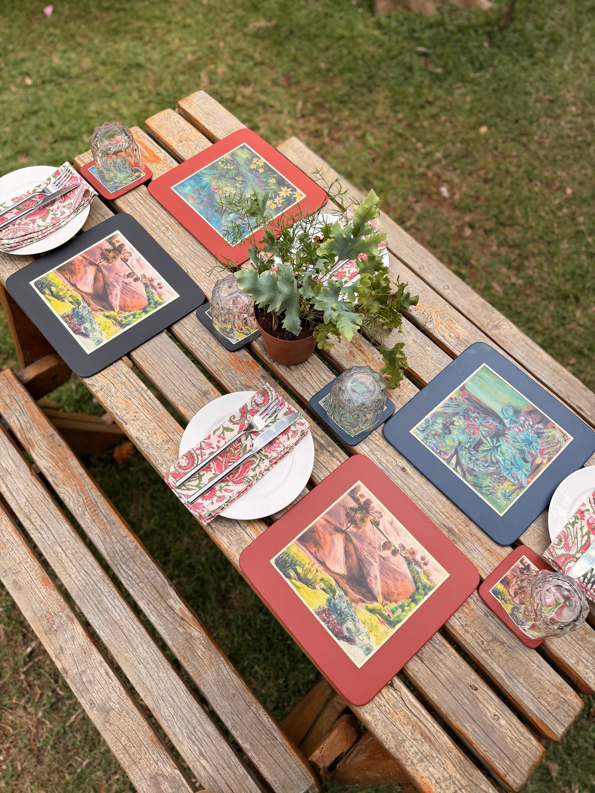Table Mat and Coasters Rust Set